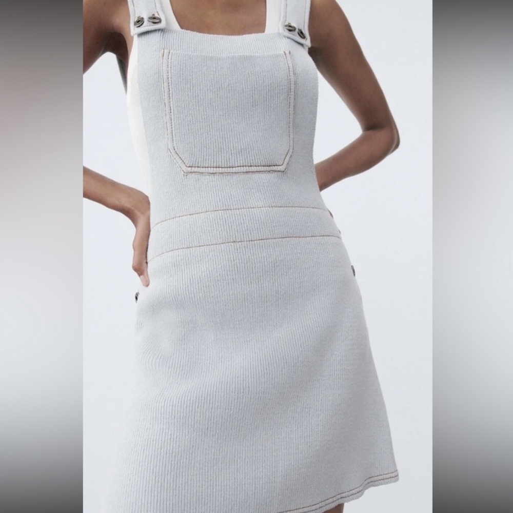 ZARA Light Blue Knit Jumper Overall Dress